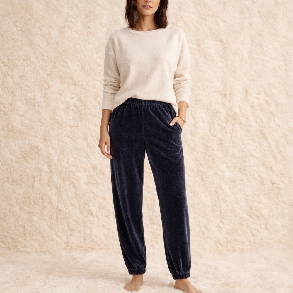 Eileen Fisher Women Velvet Jogger Pants S Petite Gray Silk Blend Luxe Luxury